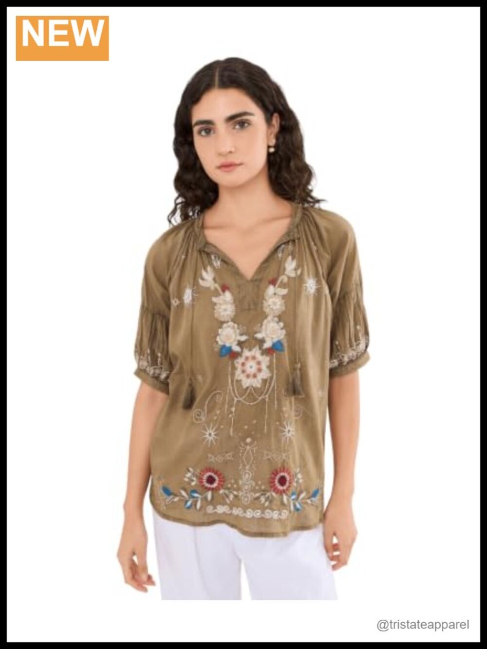 Karyn Seo Izzy Blouse, Tissue Cotton, Floral Puff Sleeve V-Neck